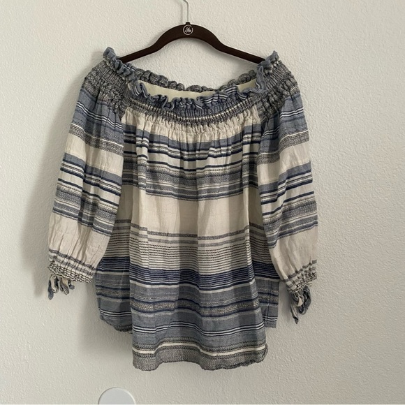 Beach Riot Tops - Beach Riot Women's Size Small Blue Striped Off the Shoulder Top